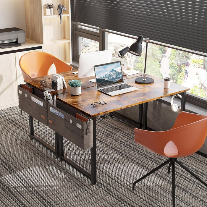 Birou de jocuri metal si MDF cu geanta depozitare si carlig, 80x40x73.5cm negru/maro [4]