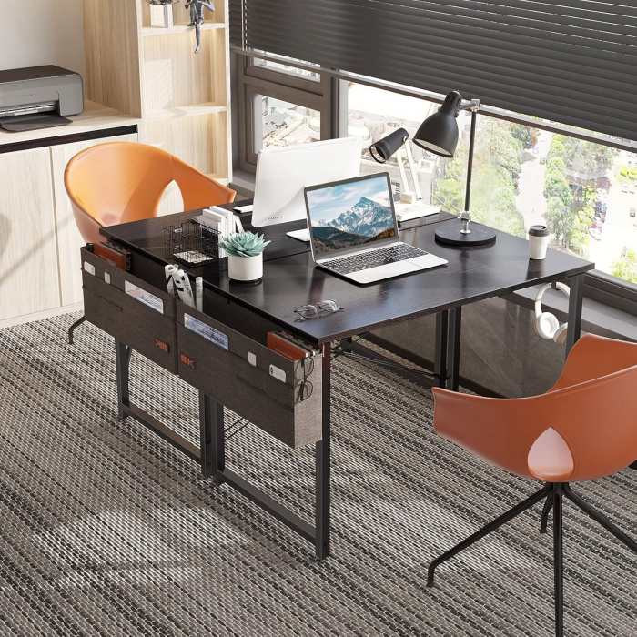 Birou de jocuri metal si MDF cu geanta depozitare si carlig, 80x40x73.5cm negru [4]