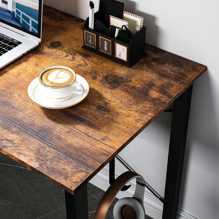 Birou de jocuri metal si MDF cu geanta depozitare si carlig, 80x40x73.5cm negru/maro [5]