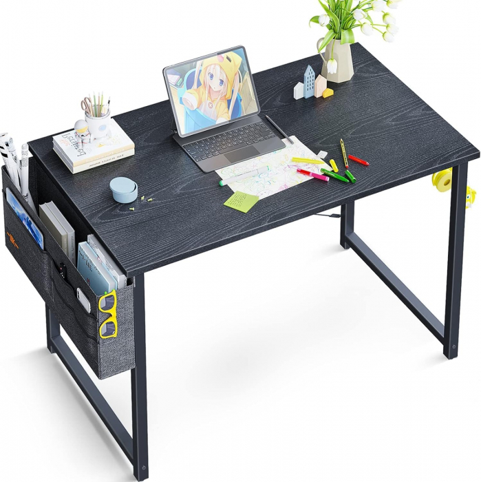 Birou de jocuri metal si MDF cu geanta depozitare si carlig, 80x40x73.5cm negru [1]