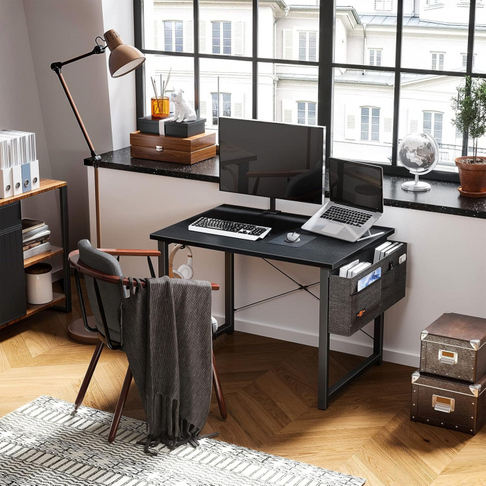 Birou de jocuri metal si MDF cu geanta depozitare si carlig, 80x40x73.5cm negru [2]