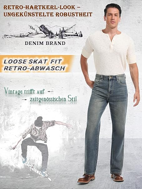 Blugi albastri largi pentru barbati, 4 buzunare, W32, L30 [2]