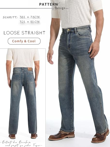 Blugi albastri largi pentru barbati, 4 buzunare, W32, L30 [4]