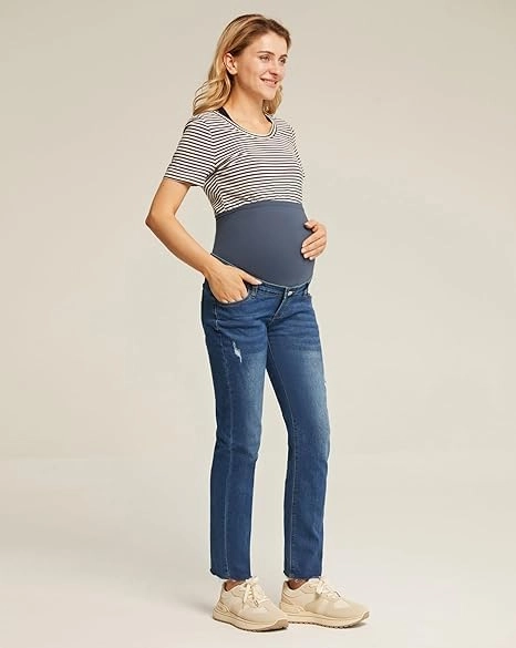 Blugi albastri, drepti pentru femei, cu buzunar peste burta 2XL [4]