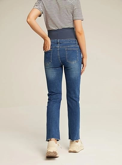 Blugi albastri, drepti pentru femei, cu buzunar peste burta 2XL [2]