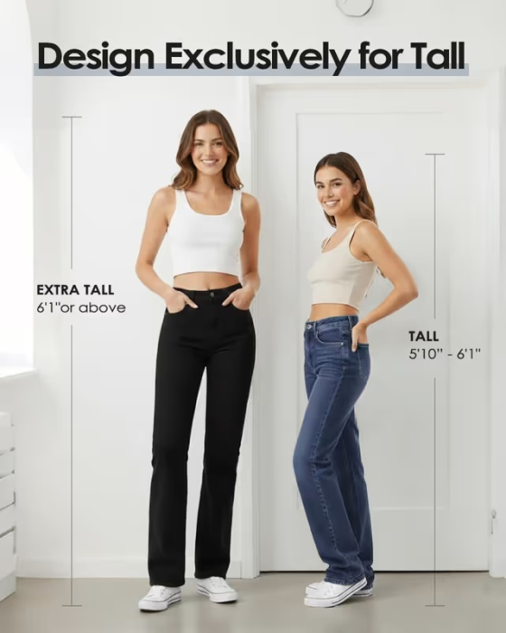 Blugi Damă pentru Femei Înalte, Extra Lungi, Croi Drept, Talie Înaltă, Stretch, Lungime Tall și Extra Tall L [2]