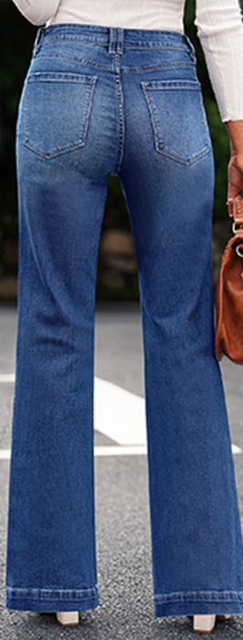 Blugi albastri drepti pentru femei, cu buzunare, evazati jos M [3]