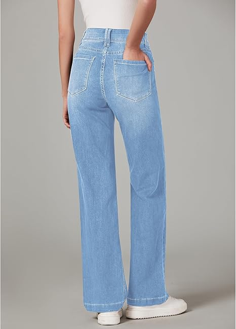 Blugi albastru deschis drepti pentru femei, cu buzunare, evazati jos S [6]