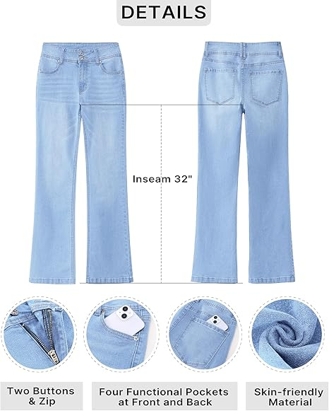 Blugi albastru deschis drepti pentru femei, cu buzunare, evazati jos S [4]
