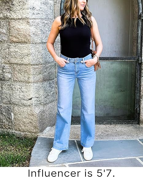 Blugi albastru deschis drepti pentru femei, cu buzunare, evazati jos S [2]