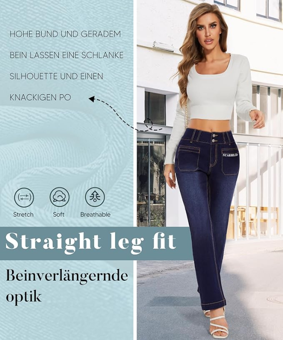 Blugi albastri elastici, drepti pentru femei, 4 buzunare, M [5]