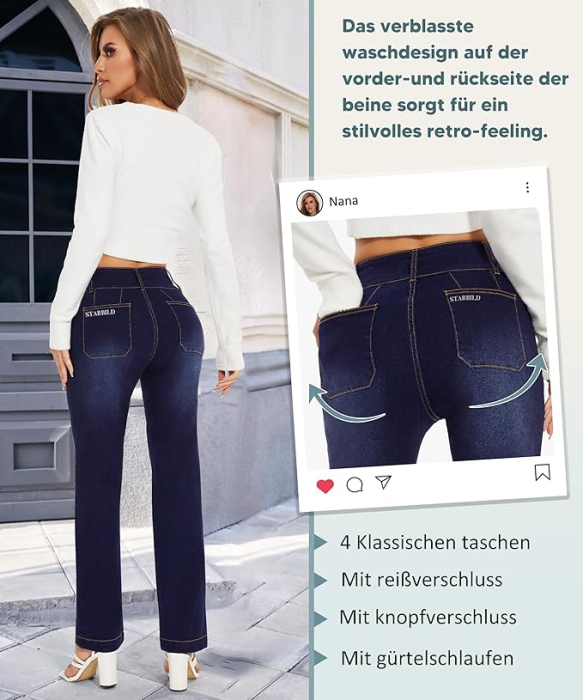 Blugi albastri elastici, drepti pentru femei, 4 buzunare, M [2]