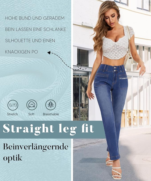 Blugi albastri elastici, drepti pentru femei, 4 buzunare, 2XL [5]