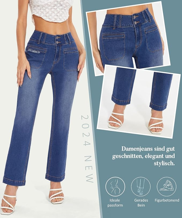 Blugi albastri elastici, drepti pentru femei, 4 buzunare, 2XL [4]