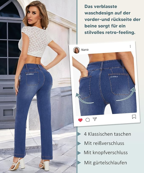 Blugi albastri elastici, drepti pentru femei, 4 buzunare, 2XL [2]