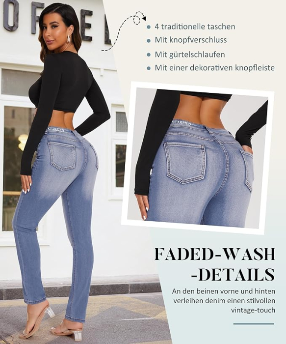 Blugi albastri elastici, mulati pentru femei, 4 buzunare, XL [2]