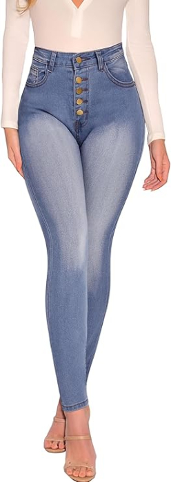 Blugi albastri elastici, mulati pentru femei, 4 buzunare, XL [1]
