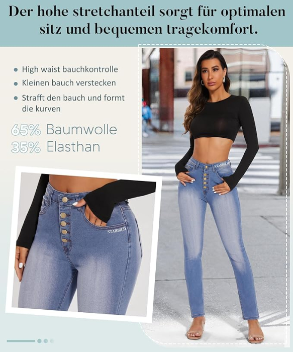 Blugi albastri elastici, mulati pentru femei, 4 buzunare, XL [3]