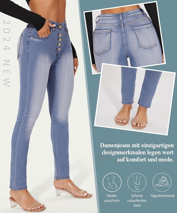 Blugi albastri elastici, mulati pentru femei, 4 buzunare, XL [4]