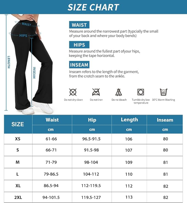 Colanți negri Evazați Damă cu Talie V-Cross, 4-Way Stretch, Opaci, Yoga și Fitness, L [6]