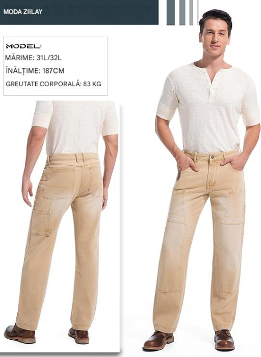 Blugi crem largi pentru barbati, 9 buzunare, W38, L32 [6]