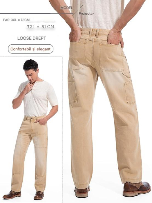 Blugi crem largi pentru barbati, 9 buzunare, W33, L32 [5]