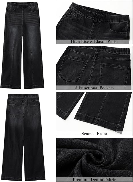 Blugi negri drepti pentru femei, cu buzunare, evazati jos S [6]