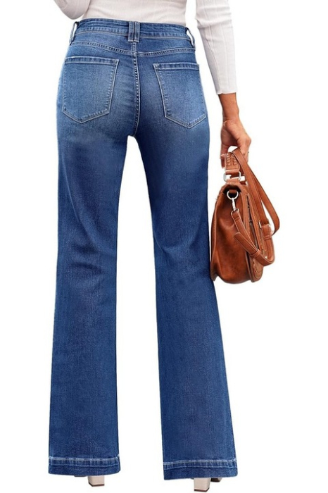 Blugi albastru inchis drepti pentru femei, cu buzunare, evazati jos M [5]