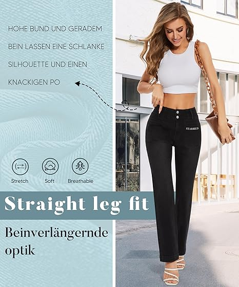 Blugi negri elastici, drepti pentru femei, 4 buzunare, L [5]