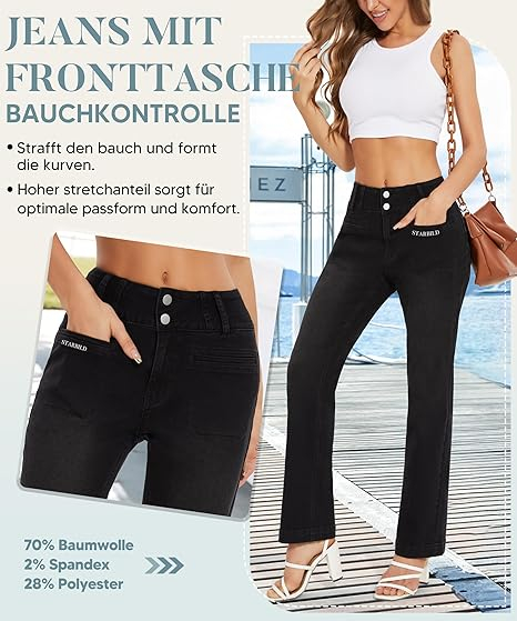 Blugi negri elastici, drepti pentru femei, 4 buzunare, L [3]