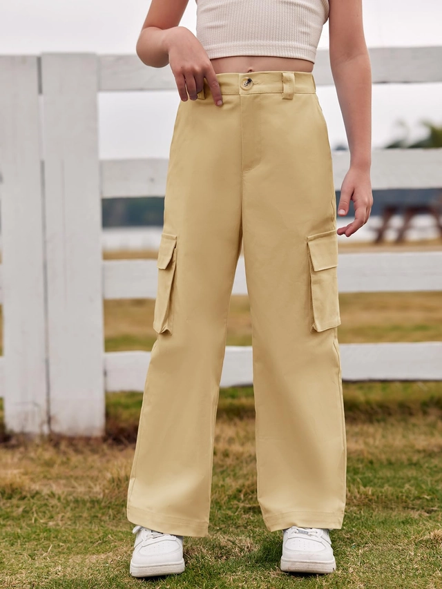 Blugi kaki largi pentru fete 13/14 ani, talie inalta, buzunare, marime 160 [4]