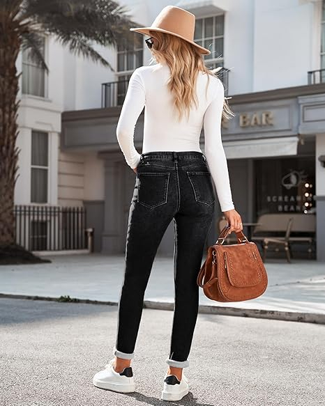 Blugi negri mulati pentru femei, 4 buzunare, grosi M [5]