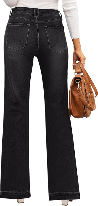 Blugi negri drepti pentru femei, cu buzunare, mulati pe coapse, evazati jos  S [4]