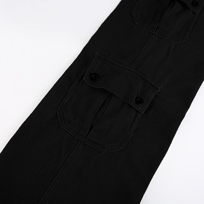 Blugi negri largi pentru femei, buzunare, negru L [6]