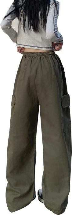 Pantaloni largi, respirabili, pentru uz zilnic, verde inchis L [4]