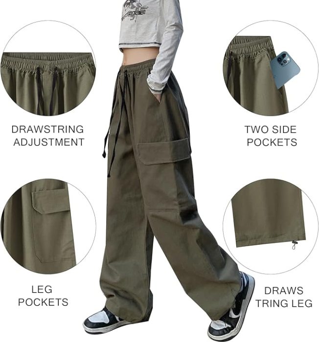Pantaloni largi, respirabili, pentru uz zilnic, verde inchis XL [2]