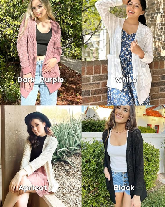 Bluza alba lejera cu maneci lungi, cardigan tricotat pentru femei, S [6]
