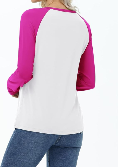 Bluza alba cu roz, lejera pentru femei, cu maneci lungi, M [3]