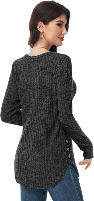 Bluza gri lejera pentru femei, Pulover tricotat cu torsade, cu maneci lungi, S [2]