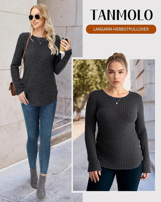 Bluza gri lejera pentru femei, Pulover tricotat cu torsade, cu maneci lungi, S [4]