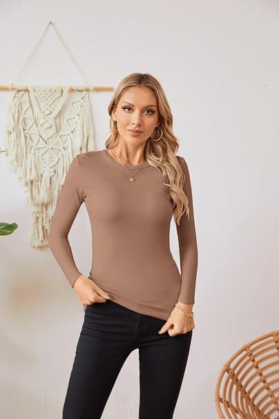 Bluză kaki Damă Tricotată, Mâneci Lungi, Decolteu Rotund, Slim Fit, M [3]