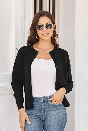Bluza neagra lejera cu maneci lungi, cardigan tricotat pentru femei, M [4]