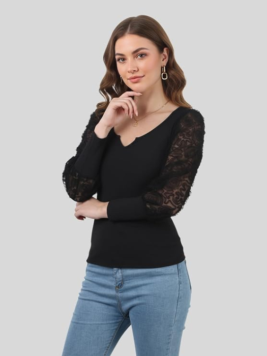 Bluza neagra lejera cu maneci lungi dantelate, 3XL [4]