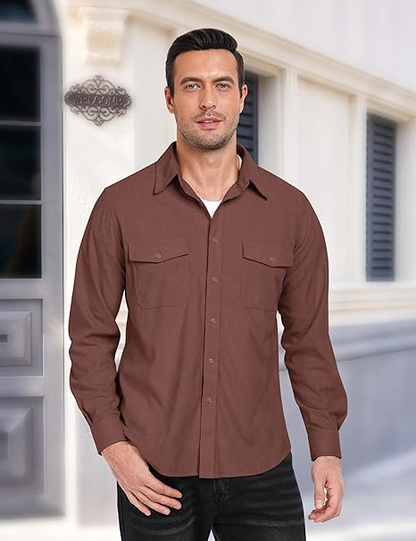 Camasa maro lejera pentru barbati, cu maneci lungi si buzunare 4XL [2]