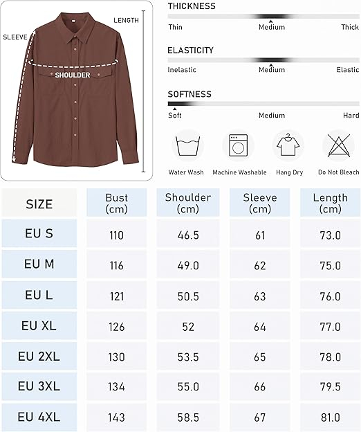 Camasa maro lejera pentru barbati, cu maneci lungi si buzunare 4XL [7]