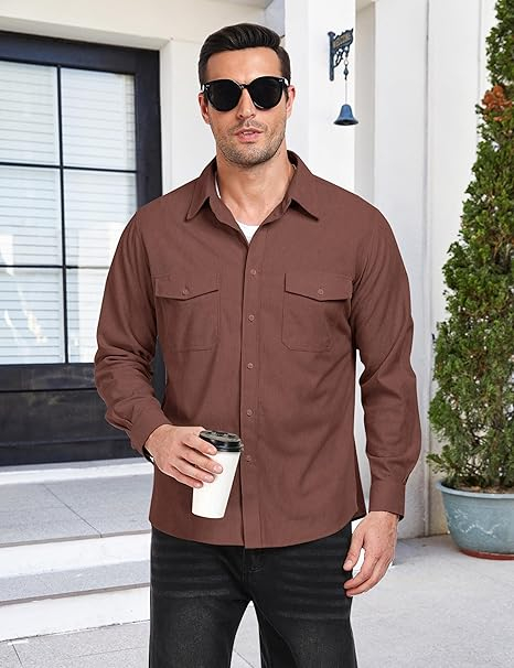 Camasa maro lejera pentru barbati, cu maneci lungi si buzunare 4XL [4]