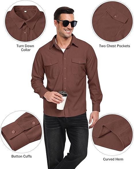 Camasa maro lejera pentru barbati, cu maneci lungi si buzunare 4XL [5]