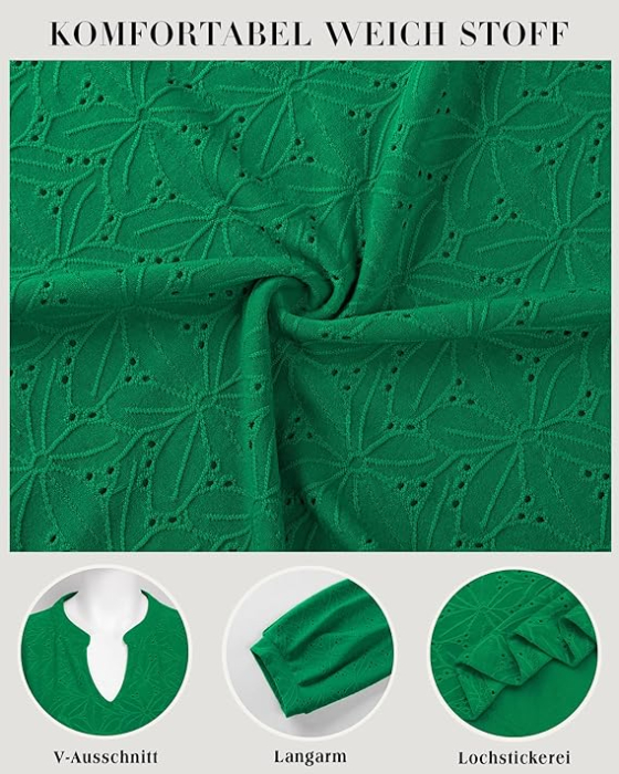 Bluza verde lejera pentru femei, cu maneci lungi, decolteu in V, XL [5]