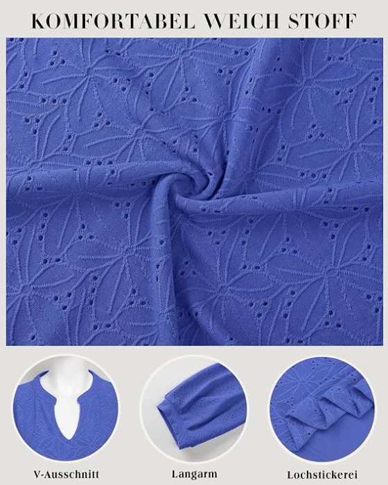 Bluza albastra, lejera pentru femei, cu maneci lungi, decolteu in V, L [5]