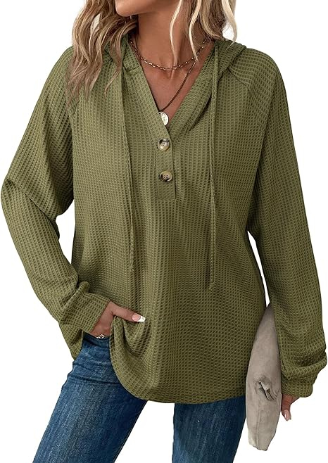 Bluza verde texturata larga, cu maneci lungi, decolteu V cu nasturi 2XL [3]